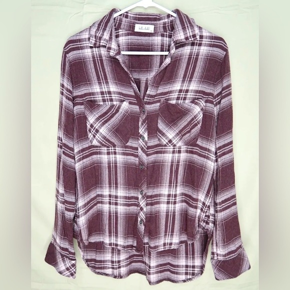 Bella Dahl Plaid Button Down Long Sleeve Shirt Brown & White Women’s Size XS EUC - Picture 1 of 10